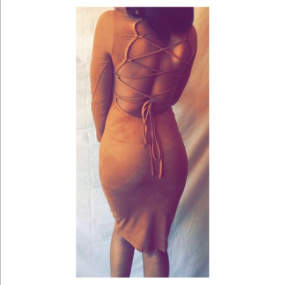 Lace Me Up Camel Suede Dress - Picture 2 of 4